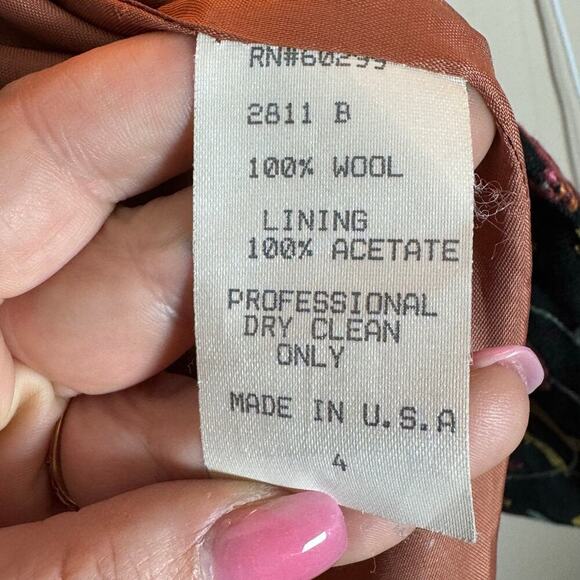 Vintage 100% Wool Embroidered Floral Structured Cropped Blazer Cottage Twee 90s - Picture 11 of 11